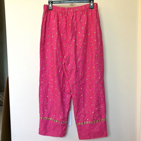 Linen Pants Women’s Large Capri Pink Green Polka Dots Made USA Unique - Picture 3 of 9